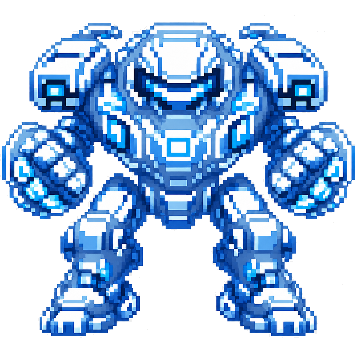 The Brawler, a heavy blue melee mech in pixel art